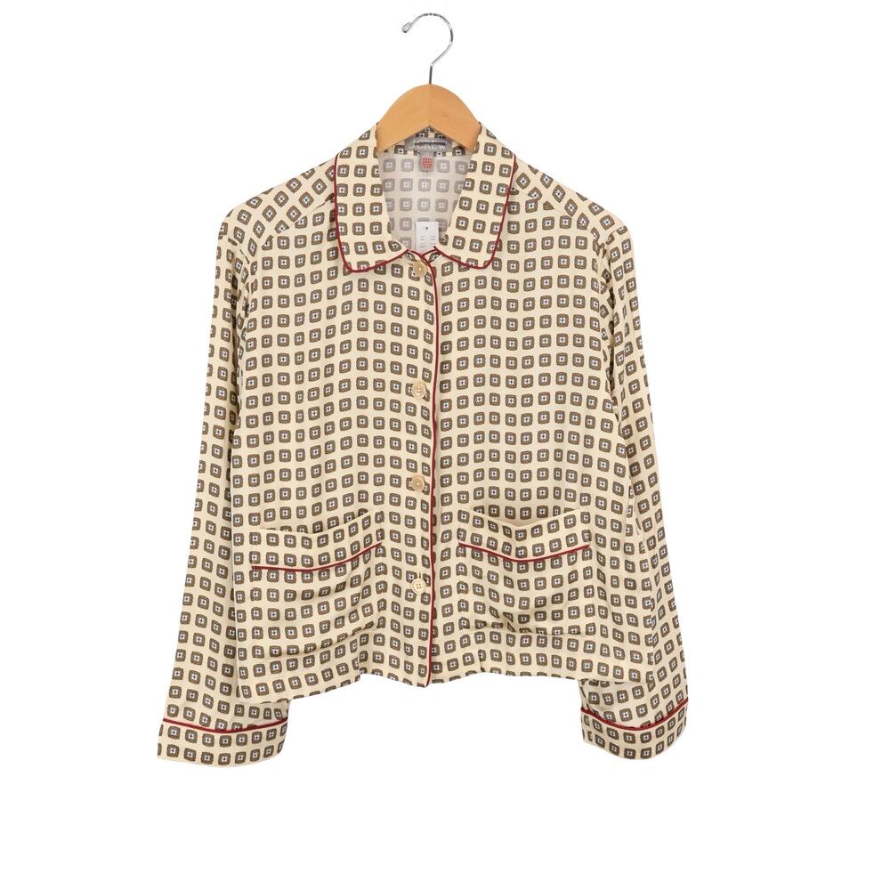 NWT J.Crew Soft-Shine Long-Sleeve Pajama Top Foulard Print Ivory Size Small
